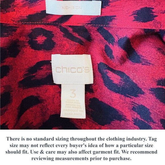 Chicos Womens No Iron Animal Print Shirt Button Top Red Black Size 3 | XL - Picture 9 of 12